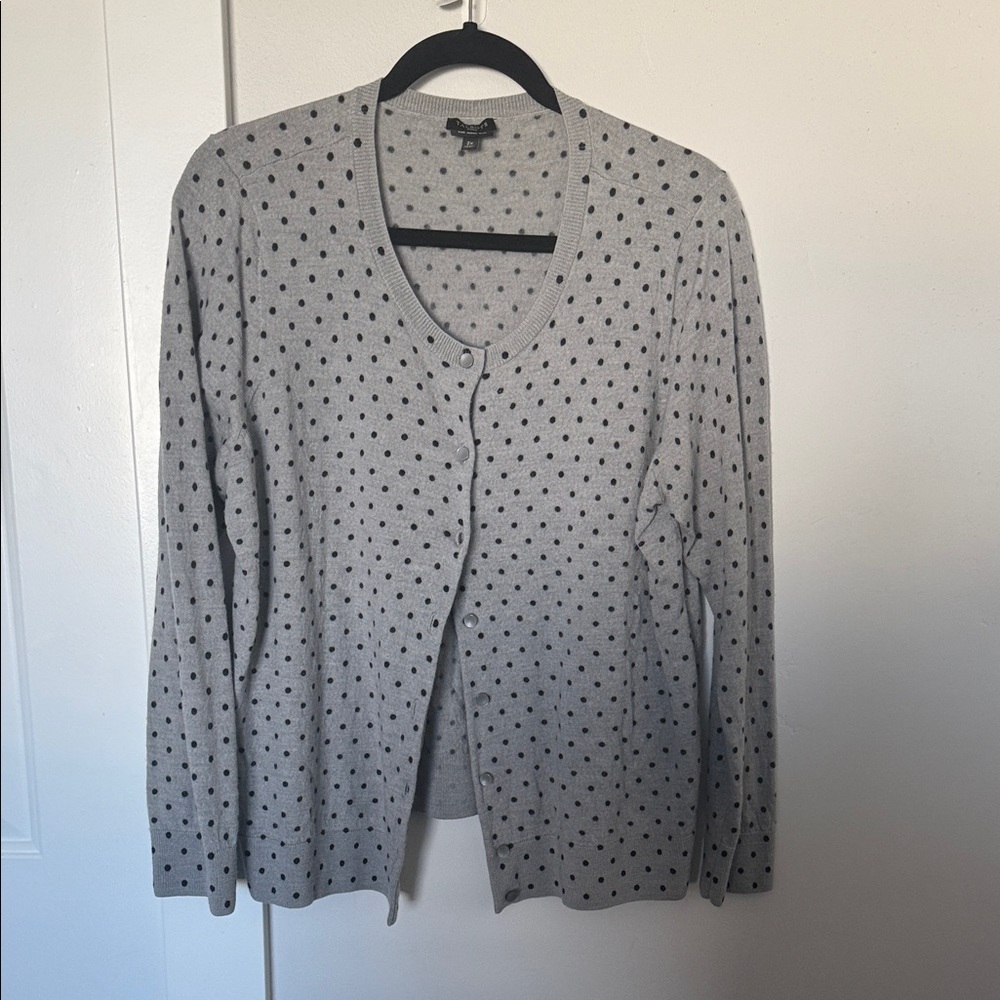 Talbots Light Gray Cardigan with Black Polka Dots